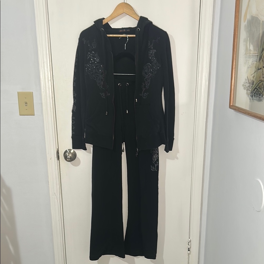 Y2K Rhinestone Design Black Sweat Suit - Picture 2 of 12